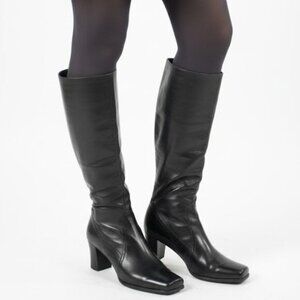 Franco Sarto Vintage Black Stretch Square Toe Block Heel Boots Size 9M